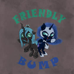 Size: 1280x1280 | Tagged: safe, artist:lunoley, nightmare moon, queen chrysalis, changeling, changeling queen, butt bump, butt to butt, butt touch, cute, cutealis, female, filly, foal, lunadoodle, moonabetes