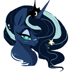 Size: 864x894 | Tagged: safe, artist:clockworkquartet, princess luna, alicorn, pony, bandaid, bust, colored pupils, simple background, solo