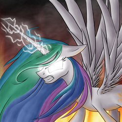 Size: 2000x2000 | Tagged: safe, artist:cloud-dash, princess celestia, alicorn, pony, angry, glowing eyes, magic, solo