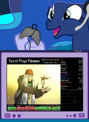 Size: 563x769 | Tagged: safe, princess luna, alicorn, pony, exploitable meme, gamer luna, meme, obligatory pony, pokémon, tv meme, twitch plays pokémon