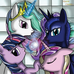 Size: 4267x4267 | Tagged: safe, artist:fenrir connell, princess cadance, princess celestia, princess luna, twilight sparkle, twilight sparkle (alicorn), alicorn, pony, absurd resolution, alicorn tetrarchy, duckface, female, iphone, mare, selfie