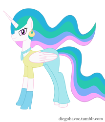 Size: 2397x2792 | Tagged: safe, artist:diego havoc, princess celestia, alicorn, pony, 70s, female, horn, mare, multicolored mane, solo, white coat