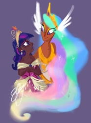 Size: 1280x1721 | Tagged: safe, artist:egriz, princess celestia, twilight sparkle, twilight sparkle (alicorn), alicorn, human, dark skin, humanized, wing ears