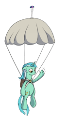 Size: 445x821 | Tagged: safe, artist:marbleyarns, lyra heartstrings, pony, unicorn, female, green coat, horn, mare, parachute, two toned mane