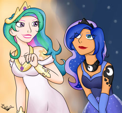 Size: 2106x1944 | Tagged: safe, artist:kisshulove9, princess celestia, princess luna, human, humanized