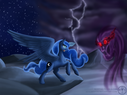 Size: 1600x1200 | Tagged: safe, artist:adalbertus, princess luna, alicorn, pony, crying, magic, solo, spread wings