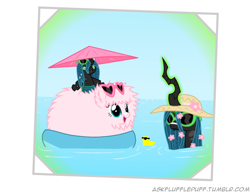 Size: 650x500 | Tagged: safe, artist:mixermike622, queen chrysalis, oc, oc:fluffle puff, changeling, changeling queen, swimming