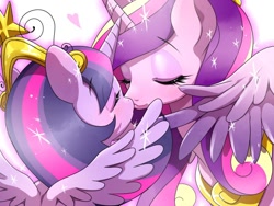 Size: 1000x750 | Tagged: safe, artist:naoki, princess cadance, twilight sparkle, twilight sparkle (alicorn), alicorn, pony, adultery, female, infidelity, kissing, lesbian, mare, shipping, twidance