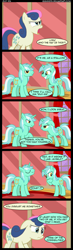 Size: 1107x3788 | Tagged: safe, artist:veggie55, bon bon, guyra, lyra heartstrings, sweetie drops, bon bon is not amused, comic, rule 63, self ponidox