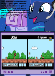 Size: 563x769 | Tagged: safe, princess celestia, princess luna, alicorn, pony, exploitable meme, famicom, gamer luna, japanese, meme, nintendo, nintendo entertainment system, obligatory pony, super mario bros., super mario bros. 3, text, tv meme, usa/japan