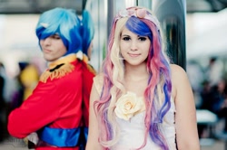 Size: 600x399 | Tagged: safe, artist:titaniaemma, princess cadance, shining armor, human, cosplay, irl, irl human, otakon, photo