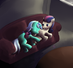 Size: 2112x1965 | Tagged: safe, artist:a6p, bon bon, lyra heartstrings, sweetie drops, blushing, cuddling, female, lesbian, lyrabon, pillow, shipping, sleeping