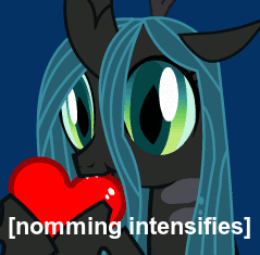 Size: 239x235 | Tagged: safe, queen chrysalis, changeling, changeling queen, animated, chewing, cute, cutealis, descriptive noise, ear twitch, female, heart, meme, nom, solo, x intensifies