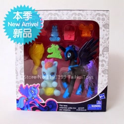 Size: 750x750 | Tagged: safe, nightmare moon, princess luna, queen chrysalis, alicorn, changeling, changeling queen, pony, newborn cuties, abomination, bootleg, chinese, lovely horse, misspelling, s1 luna, seems legit, toy, you had one job