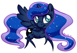 Size: 500x347 | Tagged: safe, artist:shinepawpony, princess luna, alicorn, pony, chibi, cute, raised hoof, raised leg, simple background, smiling, solo, spread wings, transparent background, vector