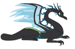 Size: 900x595 | Tagged: safe, artist:queencold, queen chrysalis, changeling, changeling queen, dragon, dragoness, dragonified, dragonlis, glare, prone, simple background, smirk, solo, species swap, transparent background, vector