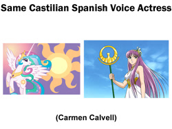 Size: 800x600 | Tagged: safe, princess celestia, alicorn, pony, athena, carmen calvell, castilian spanish, exploitable meme, meme, saint seiya, same voice actor, saori kido