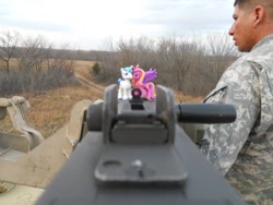 Size: 960x720 | Tagged: safe, princess cadance, shining armor, human, blind bag, browning m2, gun, irl, irl human, machine gun, military, photo, ponies around the world, toy