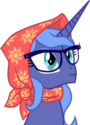 Size: 580x800 | Tagged: safe, artist:durger, princess luna, alicorn, pony, alternate hairstyle, clothes, glasses, s1 luna, scarf, simple background, solo, transparent background, vector