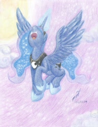 Size: 2520x3265 | Tagged: safe, artist:nightshadow154, princess luna, alicorn, pony, high res, magic, solo, spread wings, traditional art