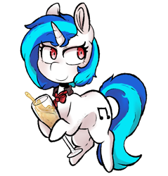 Size: 903x944 | Tagged: safe, artist:urbanqhoul, dj pon-3, vinyl scratch, pony, unicorn, alcohol, bowtie, female, mare, simple background, solo, transparent background, wrong eye color