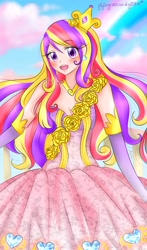 Size: 3500x5950 | Tagged: safe, artist:monicherrie, princess cadance, cleavage, clothes, dress, female, humanized, solo