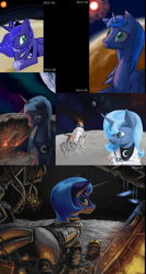 Size: 1024x1919 | Tagged: safe, artist:chickhawk96, princess luna, alicorn, pony, astronaut, comparison, crying, moon, s1 luna, sad, solo, spacesuit