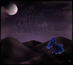 Size: 1024x919 | Tagged: safe, artist:drawing-heart, princess luna, alicorn, pony, constellation, magic, night, solo, stars