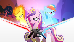 Size: 1920x1080 | Tagged: safe, artist:mikoyanx, princess cadance, rainbow dash, spitfire, alicorn, pegasus, pony, wallpaper