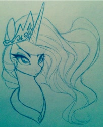 Size: 816x998 | Tagged: safe, artist:lolopan, princess celestia, alicorn, pony, monochrome, portrait, solo, traditional art