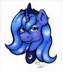 Size: 1024x1171 | Tagged: safe, artist:toastylynx, princess luna, alicorn, pony, bust, s1 luna, solo, traditional art