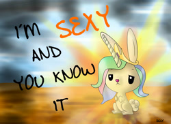 Size: 2200x1600 | Tagged: safe, artist:oggynka, angel bunny, princess celestia, alicorn, pony, angelestia, costume, crossdressing, solo