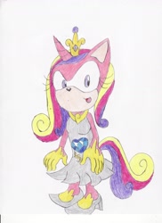 Size: 2500x3428 | Tagged: safe, artist:bluespeedsfan92, princess cadance, anthro, plantigrade anthro, solo, sonic the hedgehog (series), sonicified, style emulation, traditional art