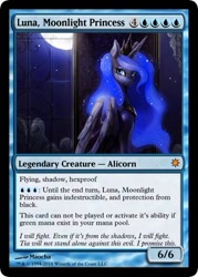 Size: 375x523 | Tagged: safe, artist:maocha, princess luna, alicorn, pony, glow, magic the gathering, night, solo, trading card