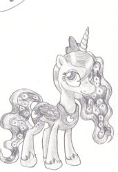 Size: 844x1232 | Tagged: safe, artist:inurantchan, princess luna, alicorn, pony, monochrome, solo, traditional art