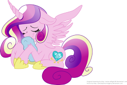 Size: 2392x1598 | Tagged: safe, artist:minecraftgal240, artist:saturdaymorningproj, princess cadance, oc, alicorn, pony, eyes closed, female, hilarious in hindsight, mare, offspring, parent:princess cadance, simple background, smiling, transparent background