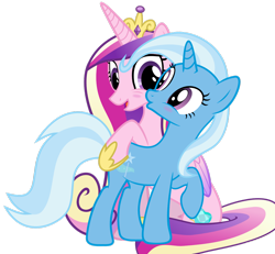 Size: 1280x1184 | Tagged: safe, artist:synthrid, princess cadance, trixie, alicorn, pony, blushing, female, lesbian, shipping, tridance