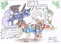 Size: 1024x745 | Tagged: safe, artist:shiiriru, princess celestia, princess luna, oc, alicorn, pony, body horror, forced, human to pony, ponified, transformation