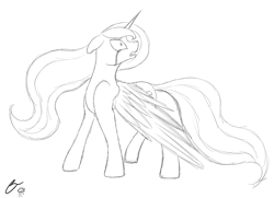 Size: 1280x929 | Tagged: safe, artist:iraincloud, princess luna, alicorn, pony, crying, lunadoodle, monochrome, solo