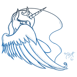 Size: 1000x1000 | Tagged: safe, artist:midnightsix3, princess luna, alicorn, pony, crying, lunadoodle, monochrome, solo