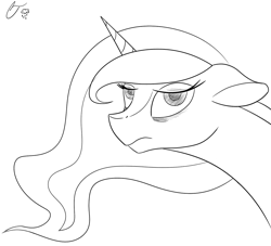 Size: 1280x1160 | Tagged: safe, artist:iraincloud, princess luna, alicorn, pony, lunadoodle, monochrome, solo, unamused