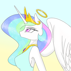 Size: 1280x1280 | Tagged: safe, artist:defective, princess celestia, anthro, clothes, halo, solo