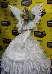 Size: 905x1300 | Tagged: artist needed, safe, princess celestia, human, 2014, clothes, convention, cosplay, evening gloves, irl, irl human, photo, solo, sxsw gaming expo