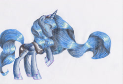 Size: 2496x1696 | Tagged: safe, artist:violetsunset3, princess luna, alicorn, pony, eyes closed, raised hoof, solo, traditional art