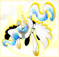 Size: 900x870 | Tagged: safe, artist:pegasisters82, princess celestia, alicorn, pony, eyes closed, female, glowing horn, horn, mare, solo