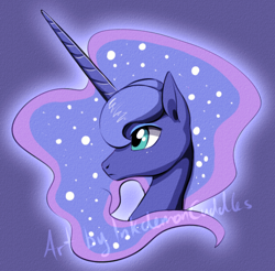 Size: 628x619 | Tagged: dead source, safe, artist:inkdemoncuddles, princess luna, alicorn, pony, female, mare, portrait, solo, watermark