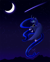 Size: 1402x1750 | Tagged: safe, artist:midnightsix3, princess luna, alicorn, pony, lunadoodle, moon, night, shooting star, solo