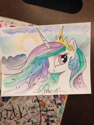 Size: 768x1024 | Tagged: safe, artist:andypriceart, princess celestia, alicorn, pony, solo, traditional art, watercolor painting