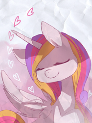 Size: 480x640 | Tagged: dead source, safe, artist:loyaldis, princess cadance, alicorn, pony, eyes closed, female, heart, mare, sketch, smiling, solo