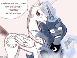 Size: 1600x1200 | Tagged: source needed, useless source url, safe, artist:nadvgia, princess celestia, princess luna, alicorn, pony, bad touch, blushing, controller, ear licking, gamer luna, i can't believe it's not johnjoseco, licking, molestation, personal space invasion, princess molestia, trollestia, wide eyes